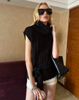 0122stepll Deconstructed Cable Knit Belted Turtleneck Vest