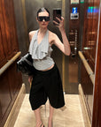 0122stepll Low-Rise Belted Wide-Leg Capri Pants