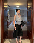 0122stepll Low-Rise Belted Wide-Leg Capri Pants
