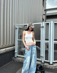 0122stepll Vintage Wash Wide-Leg Denim Pants