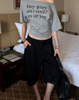 0122stepll Low-Rise Belted Wide-Leg Capri Pants