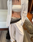 0122stepll Relaxed Linen Suit Set Blazer Pants & Wrap Skirt Overlay