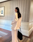 0122stepll Relaxed Linen Suit Set Blazer Pants & Wrap Skirt Overlay