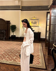 0122stepll Relaxed Linen Suit Set Blazer Pants & Wrap Skirt Overlay