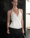 0122stepll Haut halter drapé blanc
