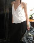 0122stepll Haut halter drapé blanc