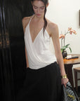 0122stepll Haut halter drapé blanc