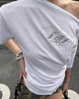 0122stepll Little Devil Asymmetric One Shoulder Ruched Top