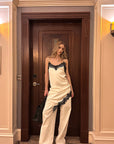 0122stepll Lace-Trim Asymmetric Satin Slip Dress