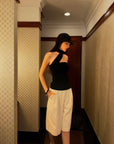 0122stepll Pleated Wide-Leg Capri Pants