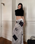 0122stepll Newspaper Print Low-Rise Maxi Skirt