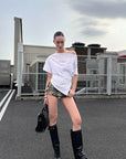0122stepll Little Devil Asymmetric One Shoulder Ruched Top