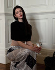 0122stepll Newspaper Print Low-Rise Maxi Skirt
