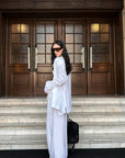 0122stepll Relaxed Linen Suit Set Blazer Pants & Wrap Skirt Overlay