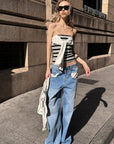 0122stepll Contrast Pocket Wide-Leg Denim Pants