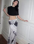 0122stepll Newspaper Print Low-Rise Maxi Skirt