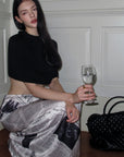 0122stepll Newspaper Print Low-Rise Maxi Skirt