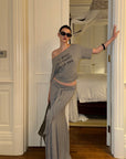 0122stepll Off-Shoulder Graphic T-Shirt & Draped Maxi Skirt Set