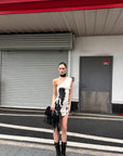 0122stepll Robe courte asymétrique à imprimé pinceau