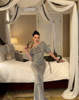 0122stepll Off-Shoulder Graphic T-Shirt & Draped Maxi Skirt Set