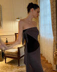 0122stepll Ensemble haut tube drapé asymétrique & jupe longue