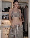 0122stepll Stripe Halter Top & Wide Leg Pants Set