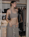 0122stepll Stripe Halter Top & Wide Leg Pants Set