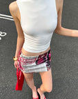 0122stepll Barbie World Newspaper Print Mini Skirt
