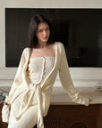 0122stepll Tie-Front Cardigan Button Knit Vest Maxi Skirt Set