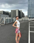 0122stepll Barbie World Newspaper Print Mini Skirt
