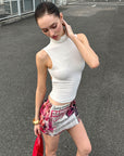 0122stepll Barbie World Newspaper Print Mini Skirt