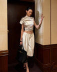 0122stepll Asymmetric Drape Stripe Satin Top