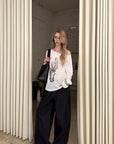 0122stepll Distorted Graphic Off-Shoulder Oversized Long Sleeve Top