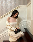 0122stepll Tie-Front Cardigan Button Knit Vest Maxi Skirt Set