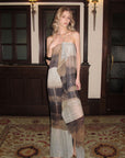 0122stepll Abstract Halter Draped Maxi Dress