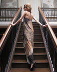 0122stepll Abstract Halter Draped Maxi Dress