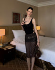 0122stepll Sheer Checkered Mesh Midi Skirt
