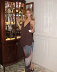 0122stepll Sheer Printed Draped Maxi Skirt