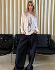 0122stepll Distorted Graphic Off-Shoulder Oversized Long Sleeve Top