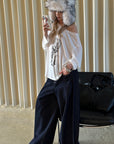0122stepll Distorted Graphic Off-Shoulder Oversized Long Sleeve Top