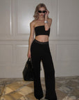 0122stepll Strapless Tube Top & Lace Waist Wide-Leg Pants Set