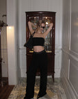 0122stepll Strapless Tube Top & Lace Waist Wide-Leg Pants Set