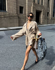 0122stepll Oversized Belted Short Trench Coat