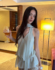 0122stepll Draped Halter Neck Tie Top
