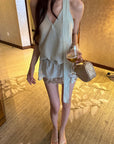 0122stepll Draped Halter Neck Tie Top