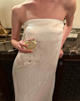 0122stepll Robe longue bustier en satin dos nu