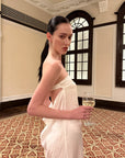 0122stepll Robe longue bustier en satin dos nu