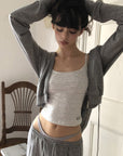 WARDEN EDGE Minimal Lounge Three Piece Set with Zip-Up Hoodie, Striped Cropped Camisole and Wide Leg Sweatpants