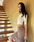 0122stepll White Cropped Knit Cardigan