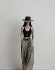DOINDULGE Beaded Motif Halter Knit Top Ribbed V-Neck Cropped Camisole